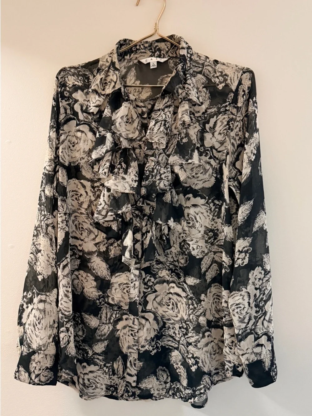 CAbi Black & White Floral Ruffle Blouse - Picture 1 of 4